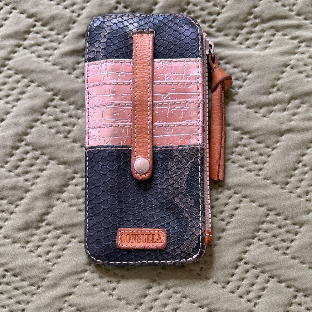 Consuela Pink, Black & Tan Textured Zip Wallet